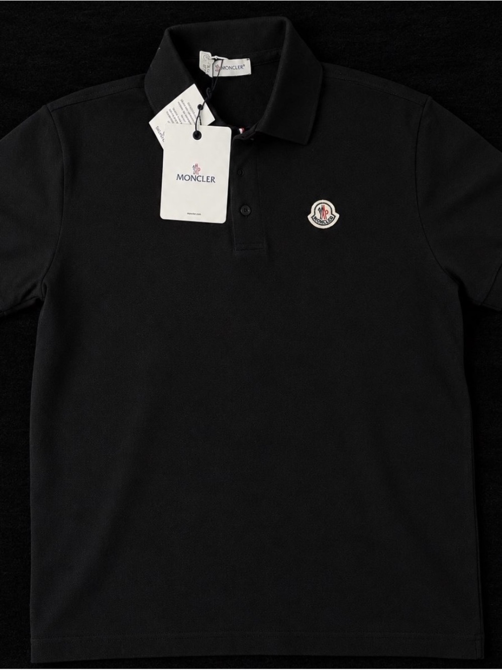 Moncler Black Polo Shirt with Signature Patch